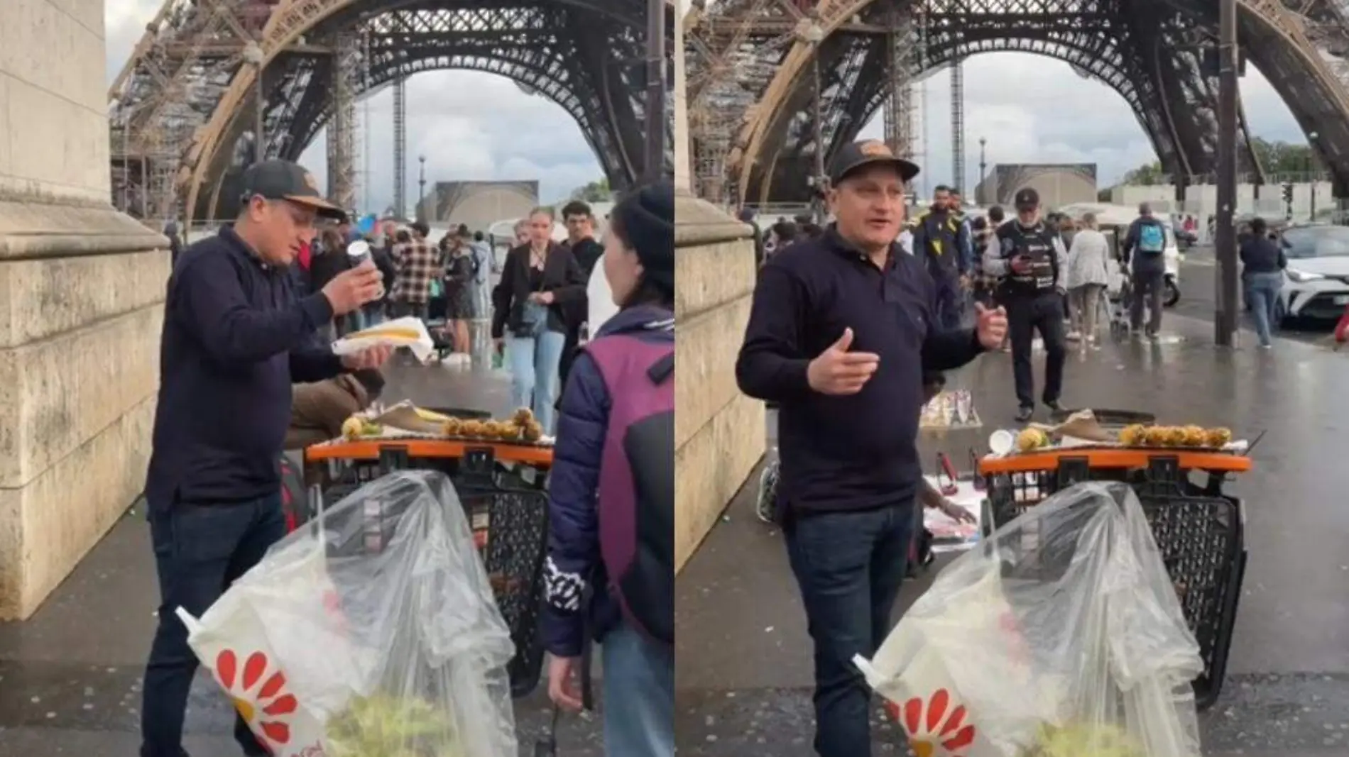 Colombiano se hace viral al vender elotes cerca de la torre Eiffel